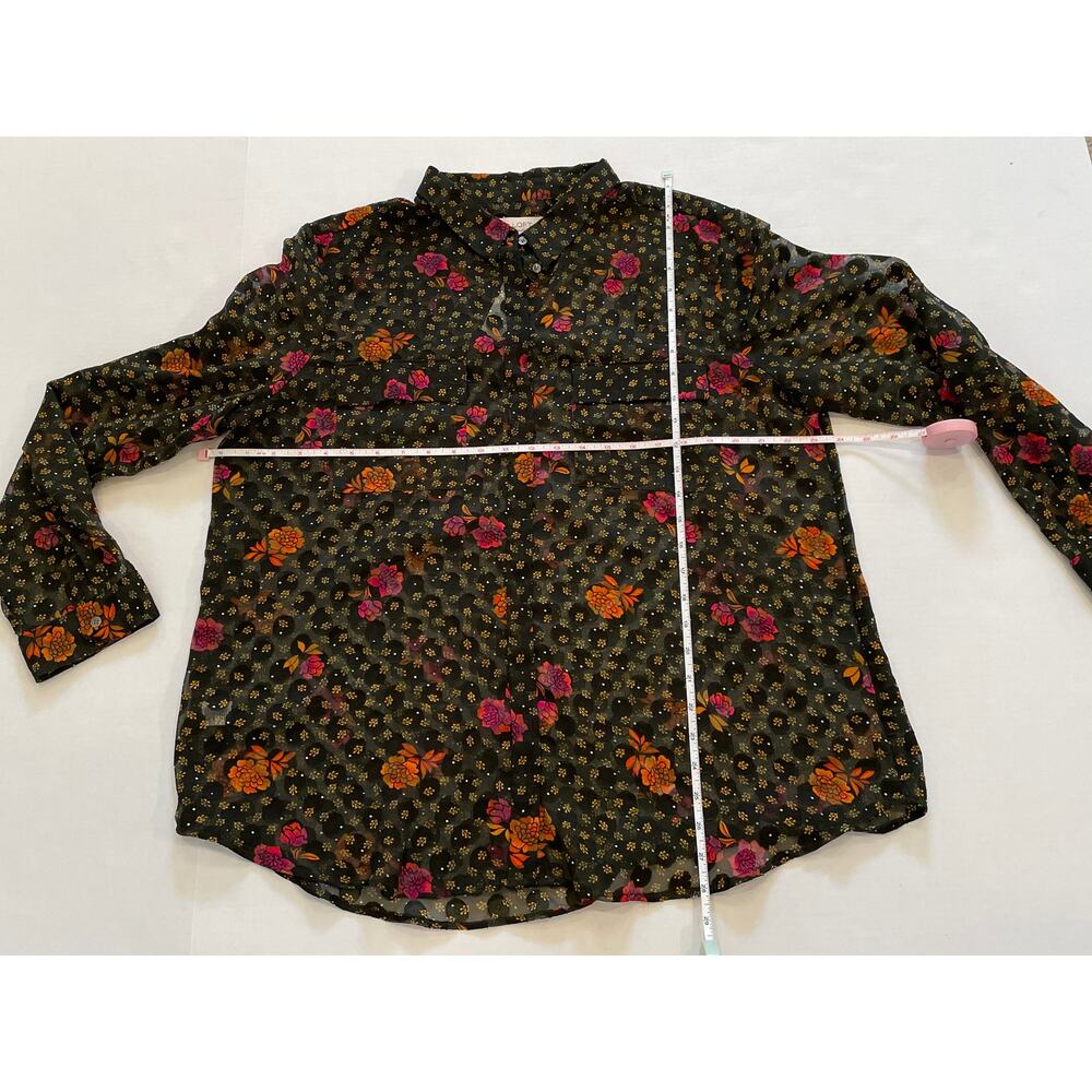 NWT LOFT Sheer Black Floral Polka Dot Button Down Shirt, Size XXL - Picture 11 of 13